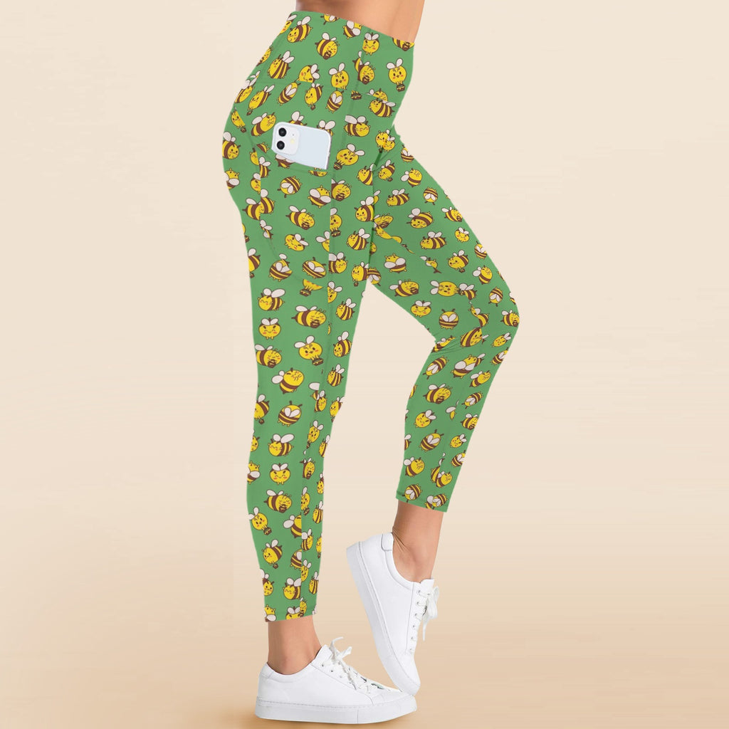 Busy Bees Women's High Waist Pockets Yoga Leggings