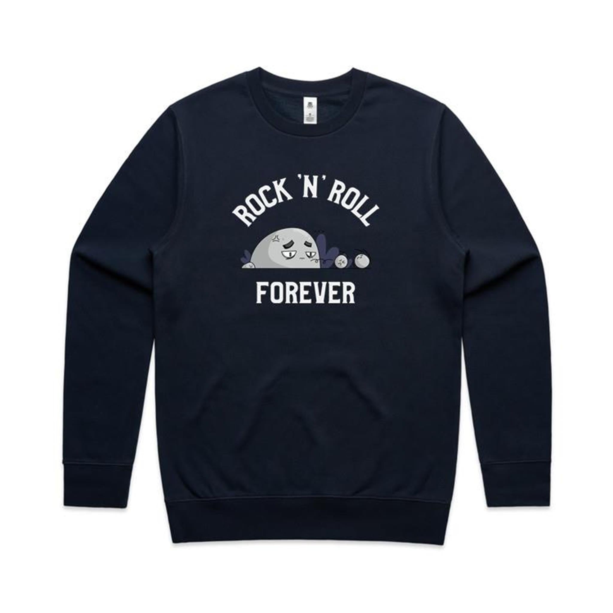 Rock And Roll Forever - AS Colour Stencil Crew Navy Sweatshirt Music Printed In Australia