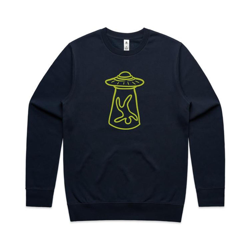 Alien Abduction - AS Colour Stencil Crew Sweatshirt Navy Sweatshirt Printed In Australia Sci Fi
