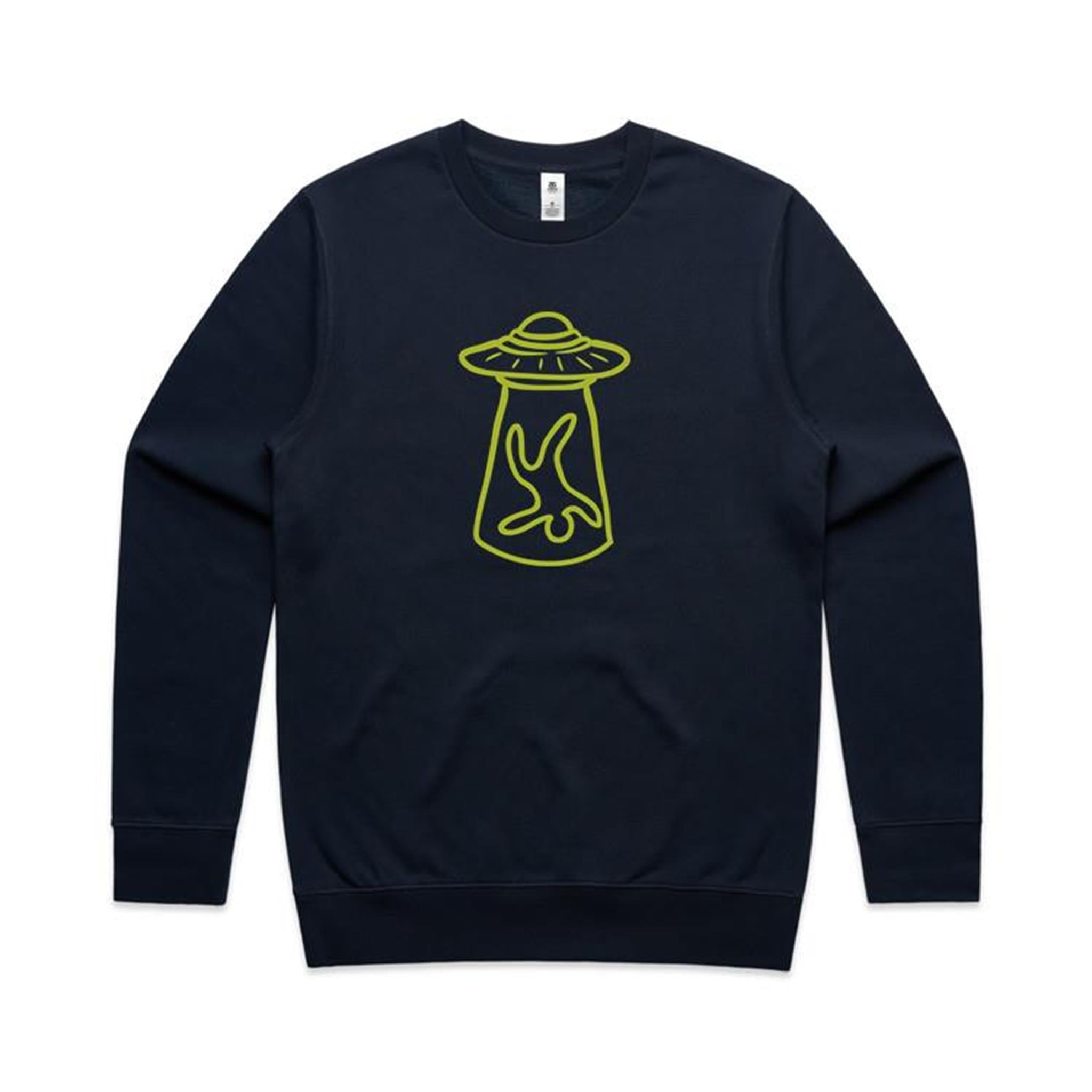 Alien Abduction - AS Colour Stencil Crew Sweatshirt Navy Sweatshirt Printed In Australia Sci Fi