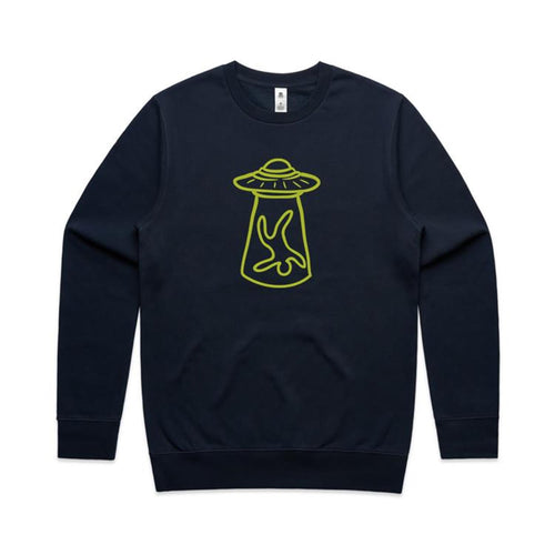 Alien Abduction - AS Colour Stencil Crew Sweatshirt Navy Sweatshirt Printed In Australia Sci Fi