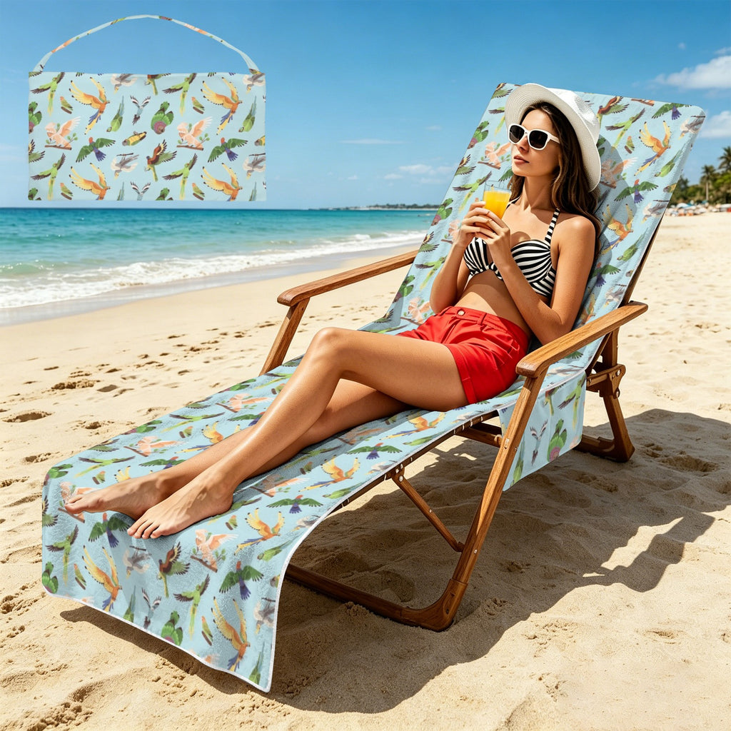 Parrots Beach Chair Towel Cover with Side Pockets