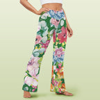 Bright Floral High Waist Crossover Tummy Control Flare Leggings High Waist Flare Leggings Plants Printed Offshore