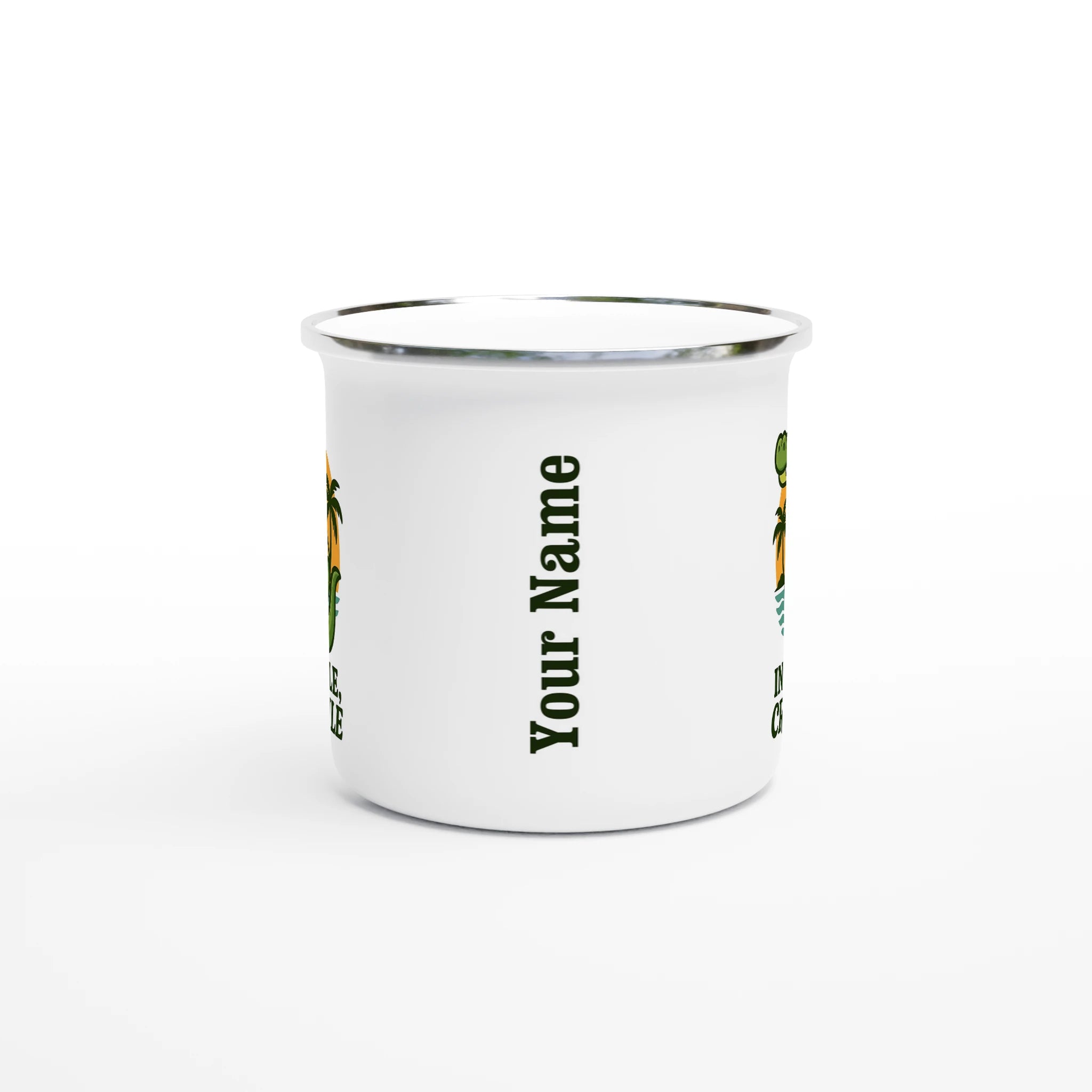 Personalised - In A While, Crocodile - White 12oz Enamel Mug Personalised Enamel Mug animal Globally Fulfilled