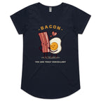 Bacon, You Are Truly Eggcellent - Womens Scoop Neck T-Shirt Navy Womens Scoop Neck T-shirt Food Printed In Australia
