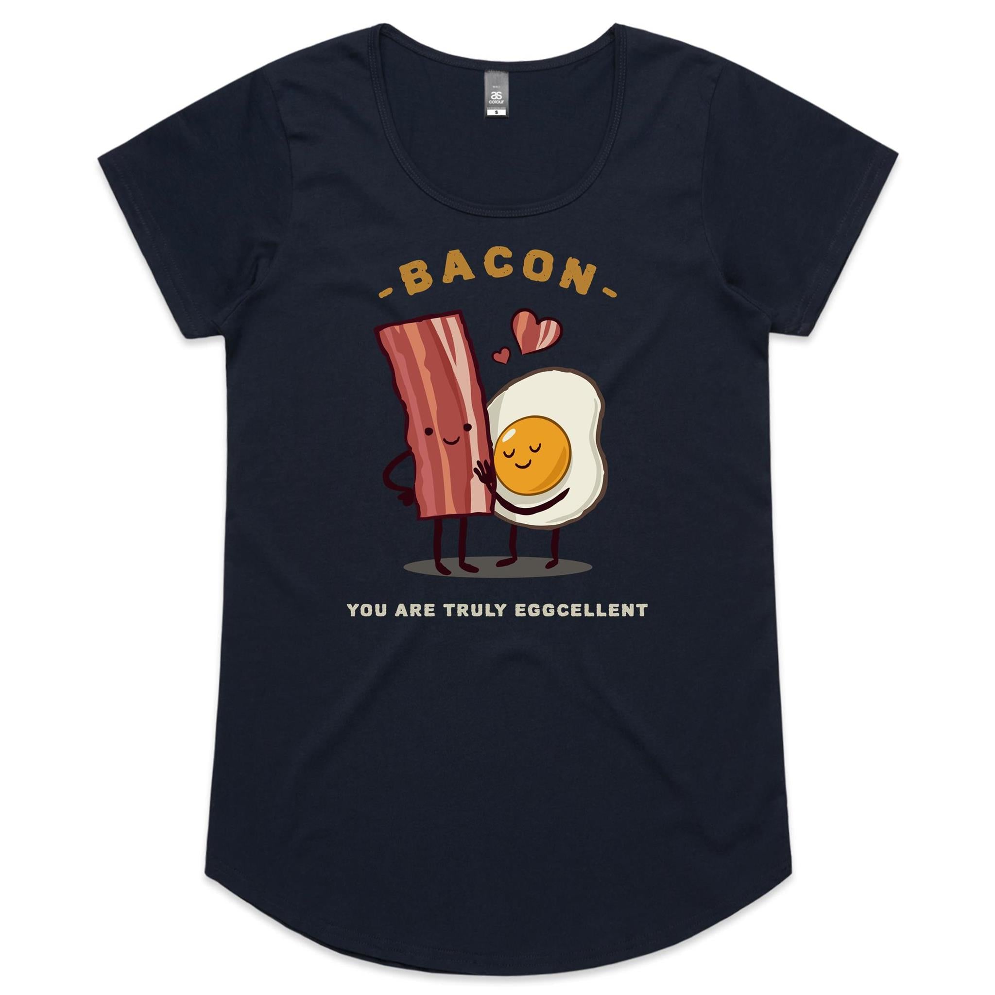 Bacon, You Are Truly Eggcellent - Womens Scoop Neck T-Shirt Navy Womens Scoop Neck T-shirt Food Printed In Australia