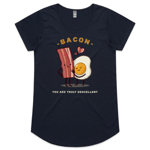 Bacon, You Are Truly Eggcellent - Womens Scoop Neck T-Shirt Navy Womens Scoop Neck T-shirt Food Printed In Australia