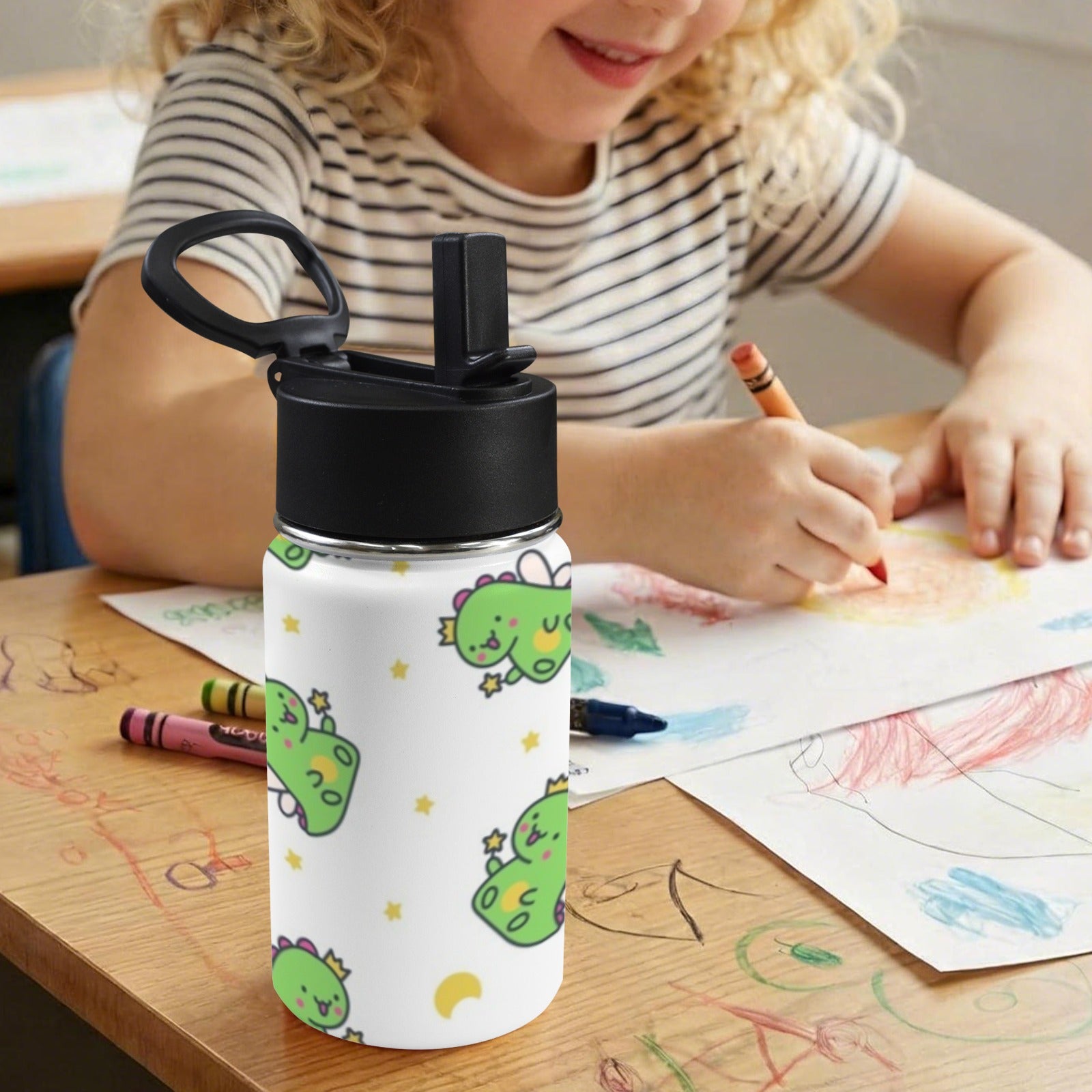 Dinosaur Fairy 12oz Kids Water Bottle with Straw Lid