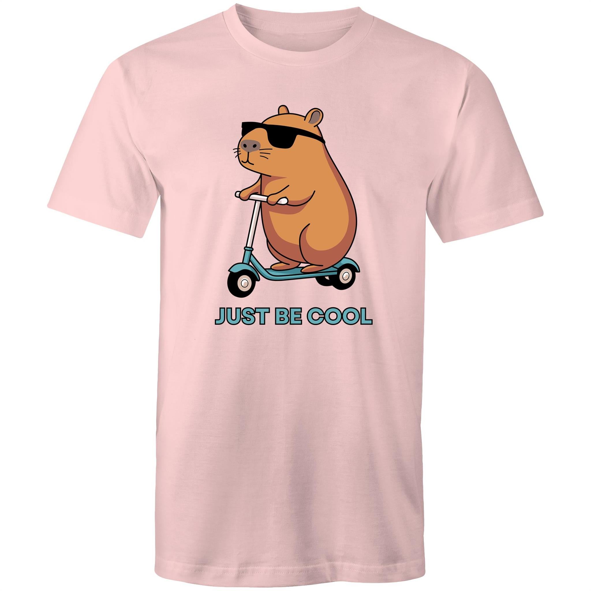 Just Be Cool, Capybara - Mens T-Shirt Pink Mens T-shirt animal Printed In Australia
