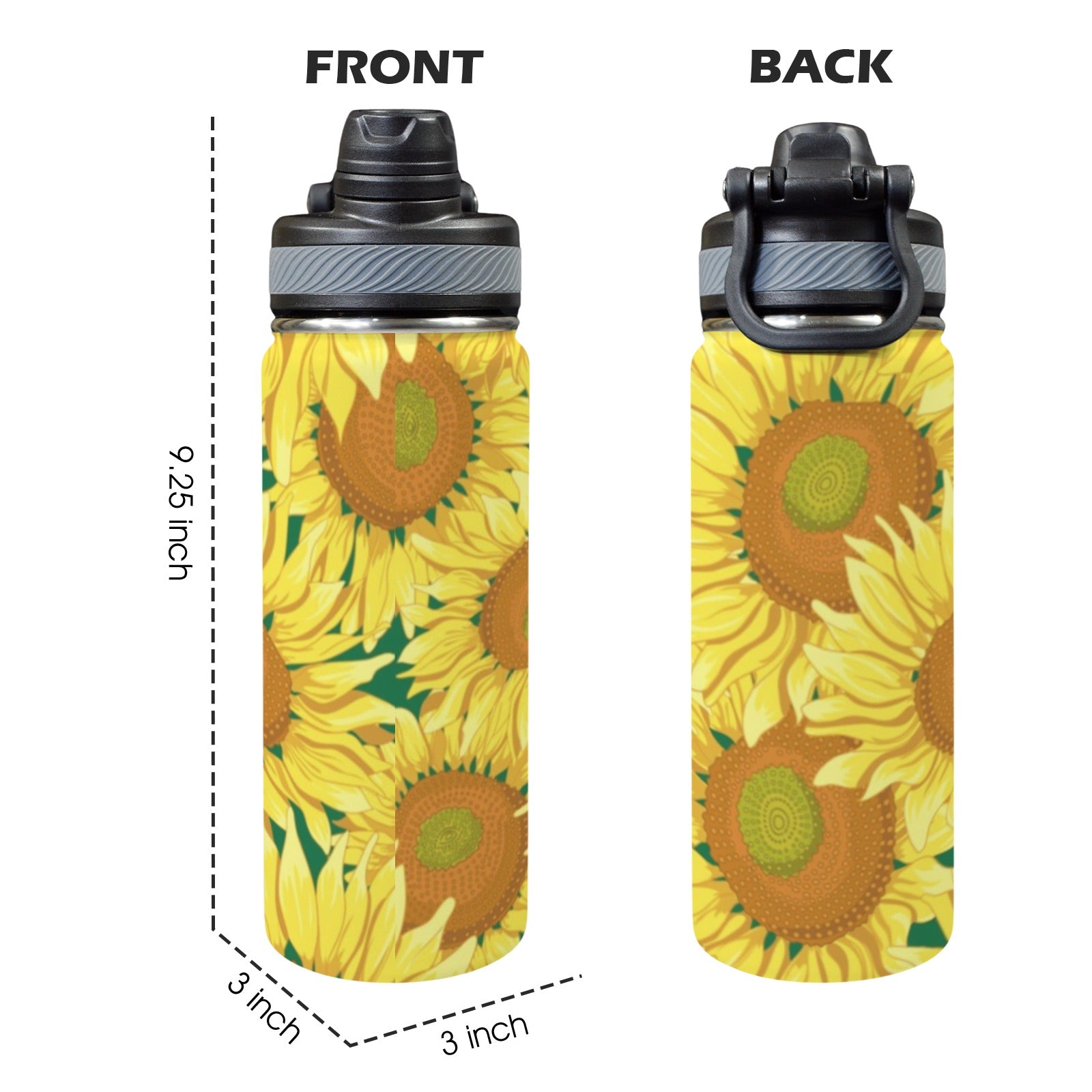 Sunflowers - Insulated Water Bottle with Dual-Use Lid (18oz) Insulated Water Bottle with Dual-Use Lid (18oz) Plants Printed Offshore