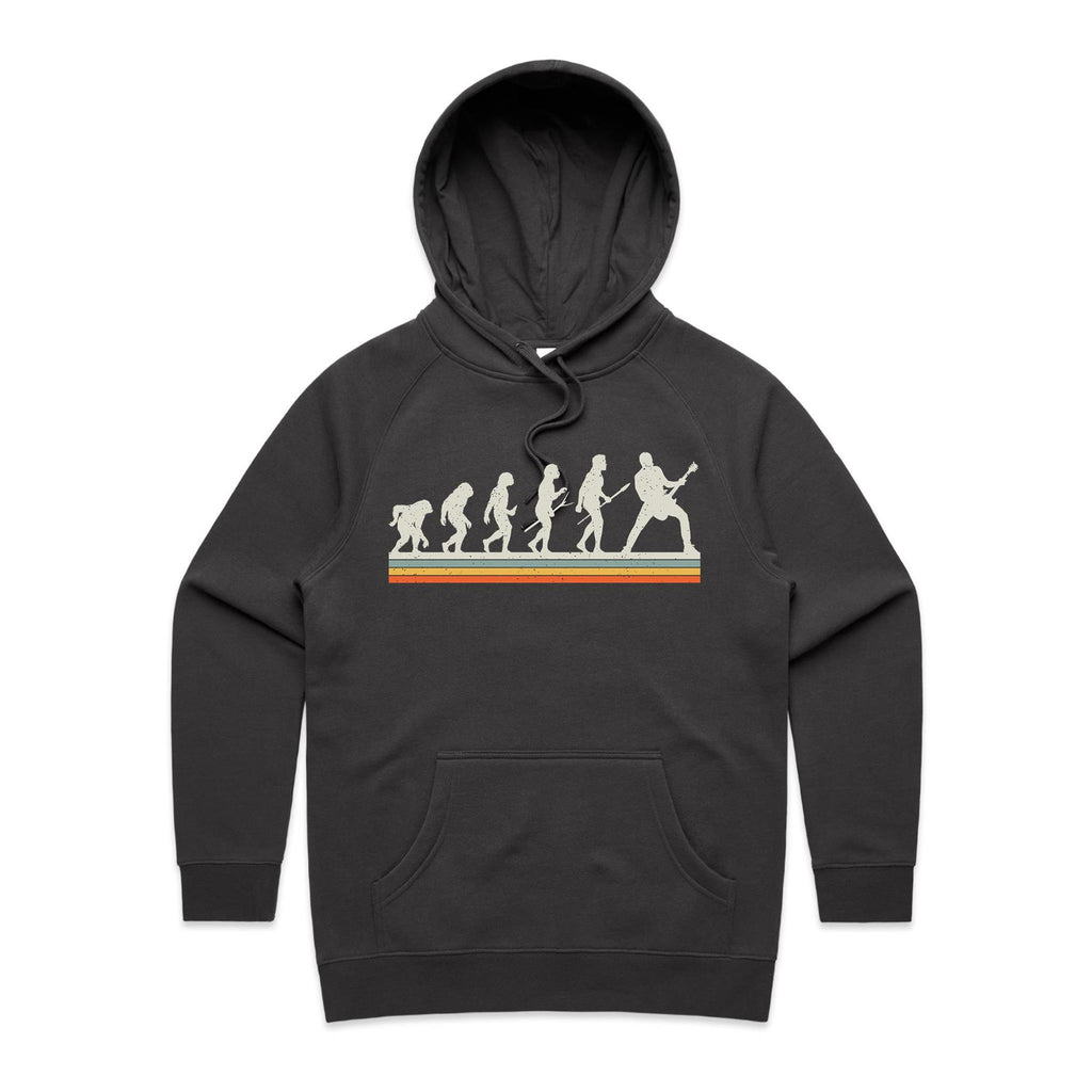 Guitar Player Evolution - Womens Hoodie Coal Womens Hoodie Music Printed In Australia