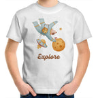 Explore Space - Kids Youth T-Shirt White Kids Youth T-shirt Printed In Australia Space