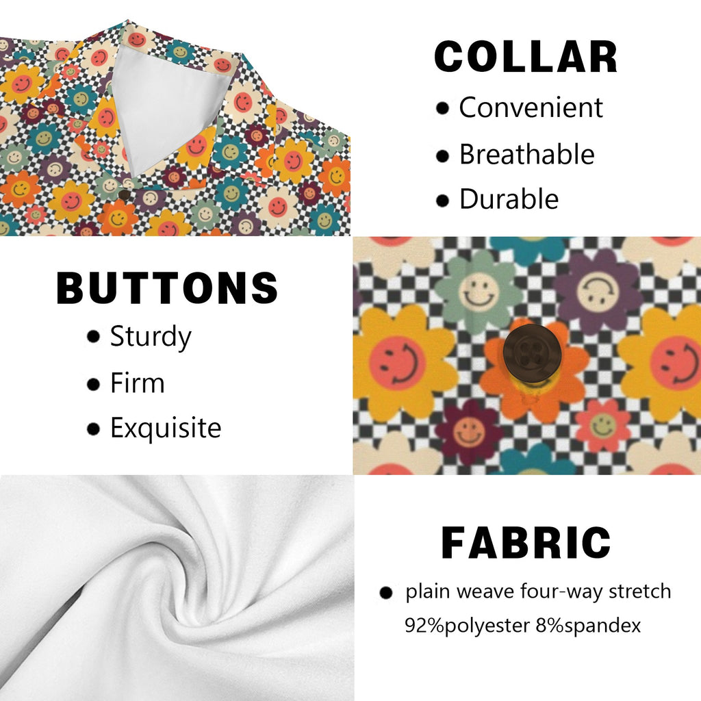 Happy Retro Flowers Men's Short Sleeve Hawaiian Shirt Men's Hawaiian Shirt (New) Printed Offshore Retro