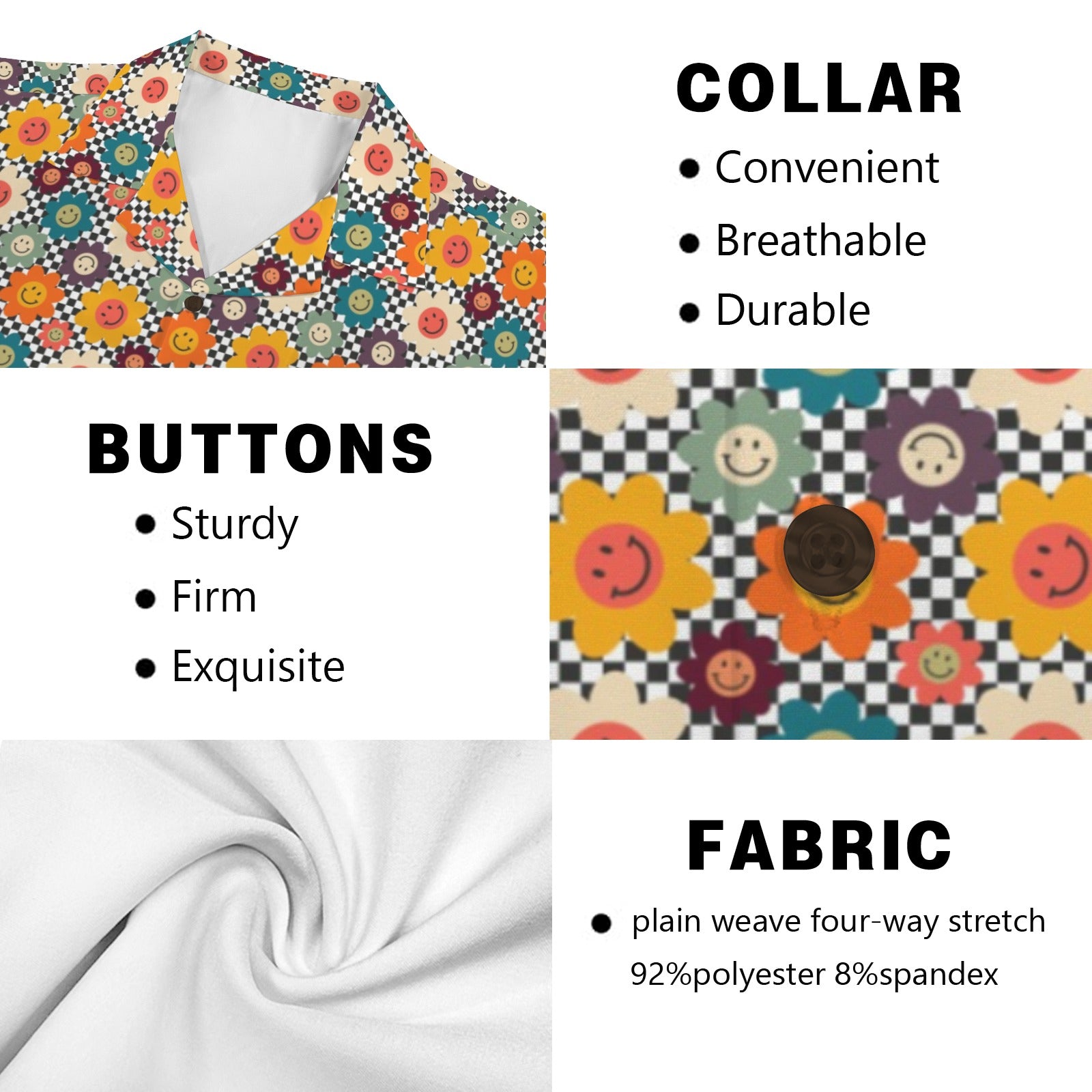 Happy Retro Flowers Men's Short Sleeve Hawaiian Shirt Men's Hawaiian Shirt (New) Printed Offshore Retro