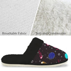Planet Orbit Women's Fur Trim Thick-Sole Indoor Slippers Women's Fur Trimmed Slippers Printed Offshore Space