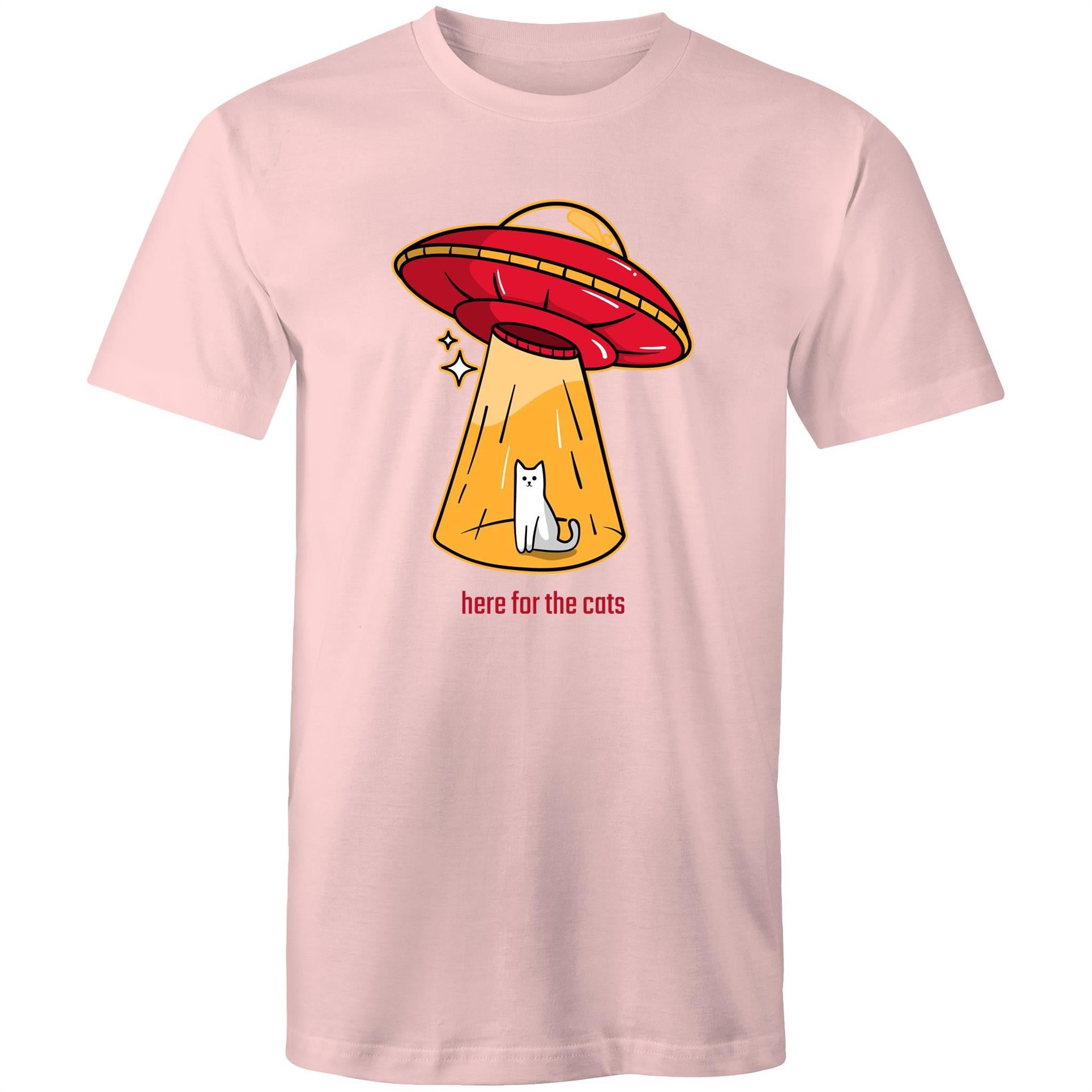 Here For The Cats, UFO - Mens T-Shirt Pink Mens T-shirt animal Printed In Australia Sci Fi