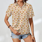 Orange Flowers Women's Collared Pocketless Short Sleeve Shirt