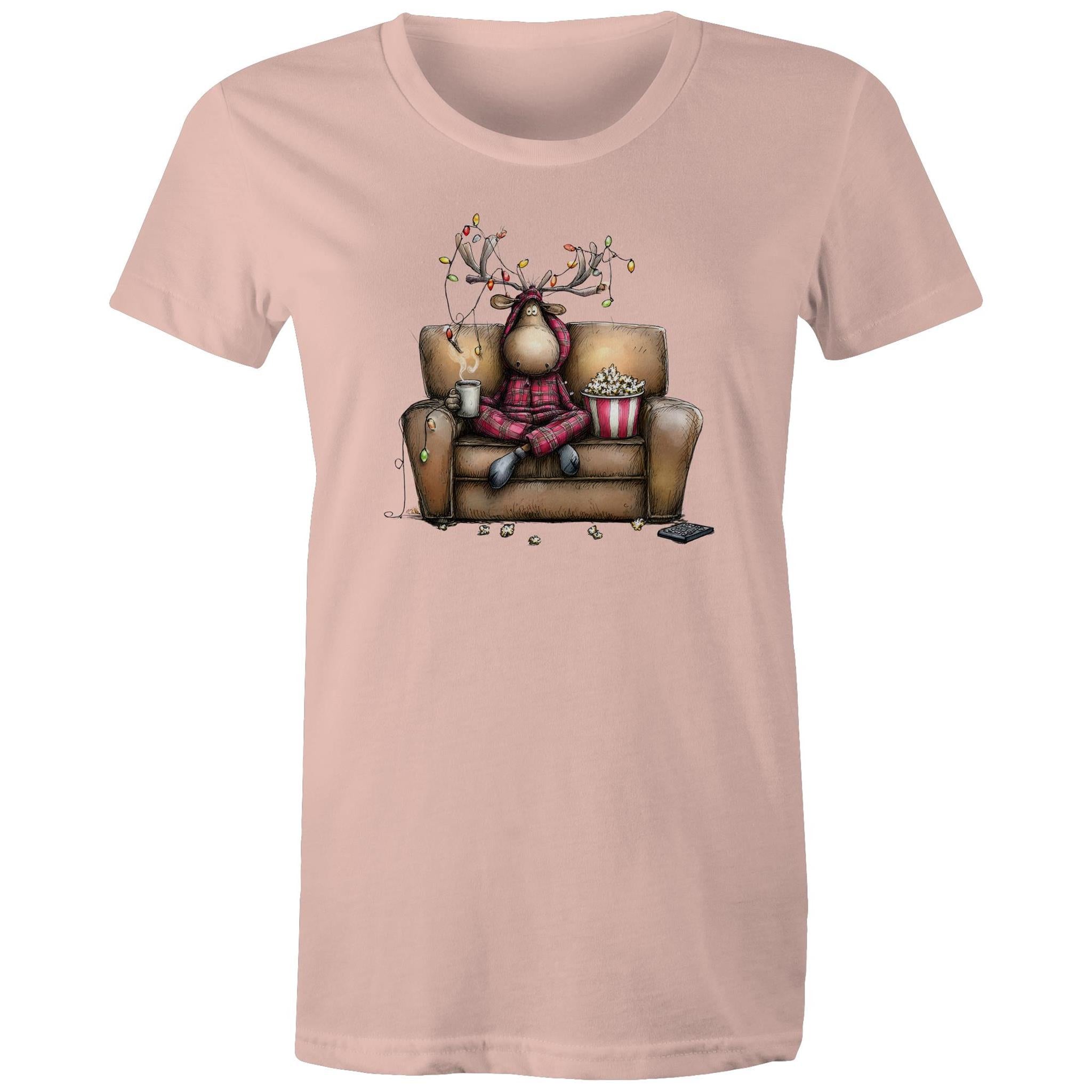 Reindeer, Christmas Movies Watching T-shirt - Womens T-shirt