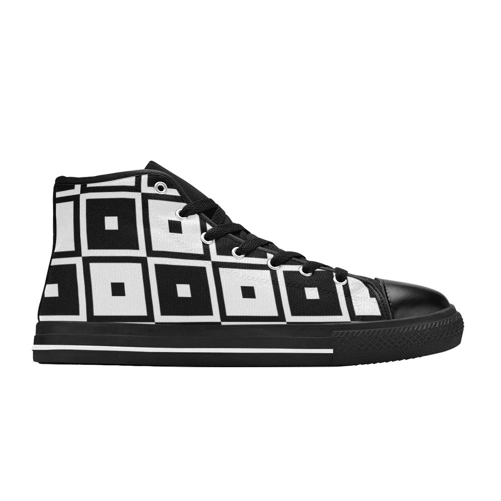Black And White Squares - Men's High Top Canvas Shoes