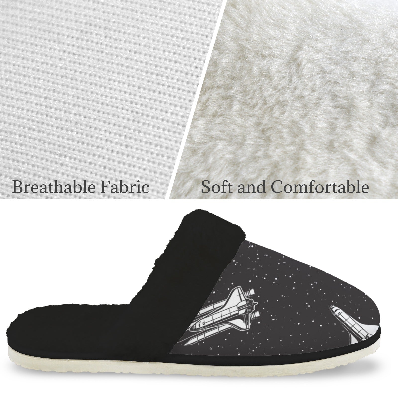 Astronaut In Space Men's Fur Trim Thick-Sole Indoor Slippers Men's Fur Trimmed Slippers Printed Offshore Space