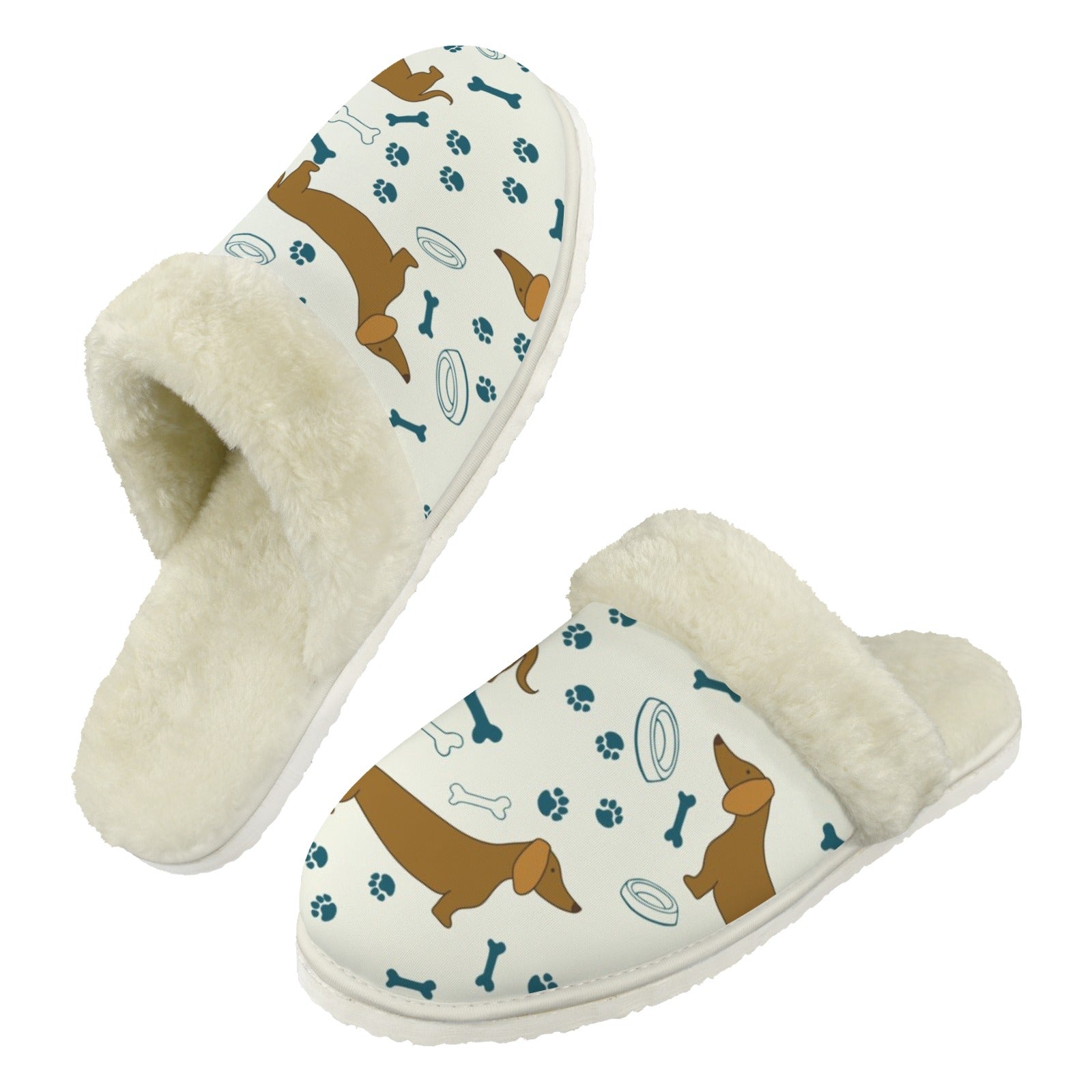 Sausage Dog Men's Fur Trim Thick-Sole Indoor Slippers 2XL Men's Fur Trimmed Slippers animal Printed Offshore