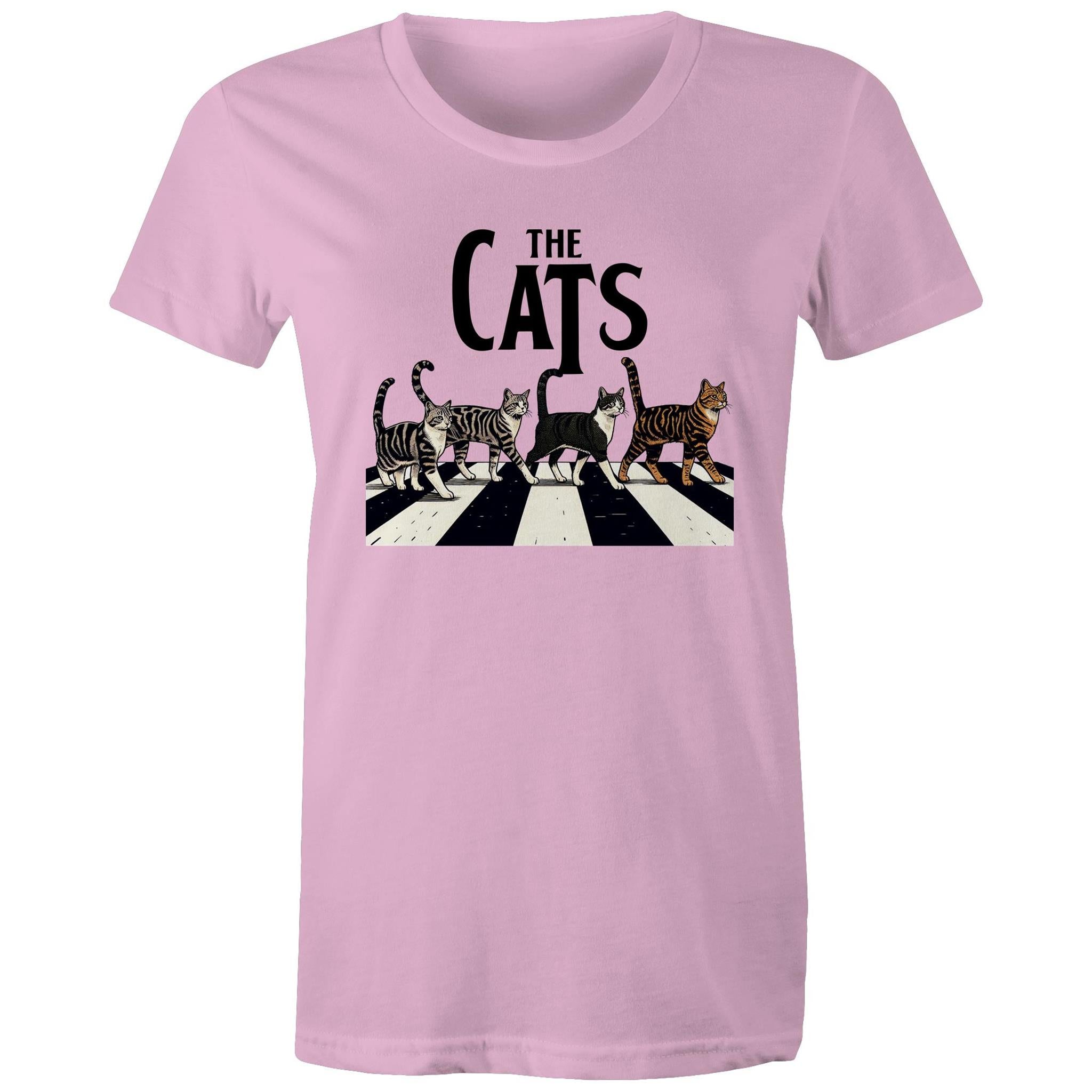 The Cats, Fab Four Crossing Road - Womens T-shirt Pink Womens T-shirt animal Music Printed In Australia