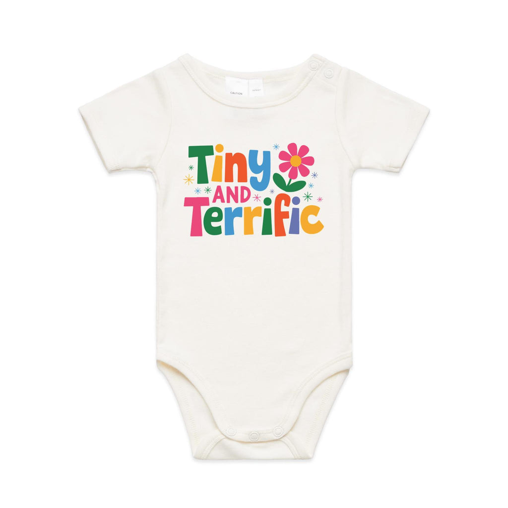 Tiny And Terrific AS Colour Baby Bodysuit Natural Baby Bodysuit Printed In Australia