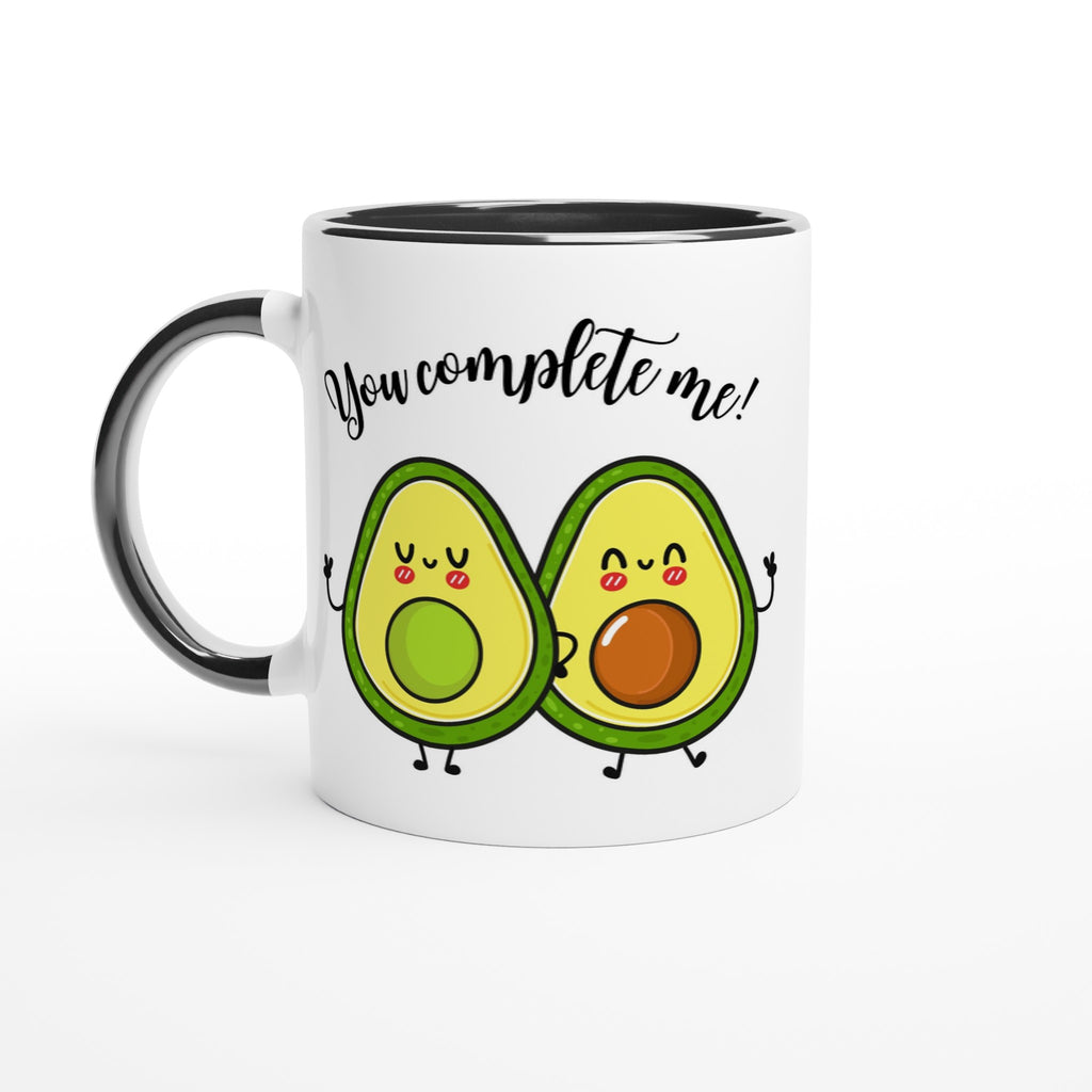 Avocado, You Complete Me - White 11oz Ceramic Mug with Colour Inside Ceramic Black Colour 11oz Mug food Globally Fulfilled Love