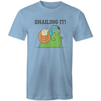 Snailing It - Mens T-Shirt Carolina Blue Mens T-shirt animal Fitness Printed In Australia