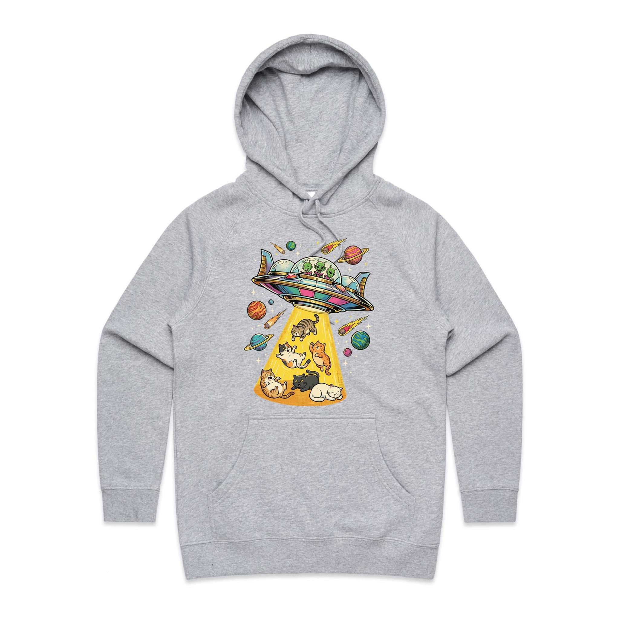 UFO Cat Abduction Women's AS Colour Hoodie Grey Marle Womens Hoodie animal Printed In Australia Sci Fi