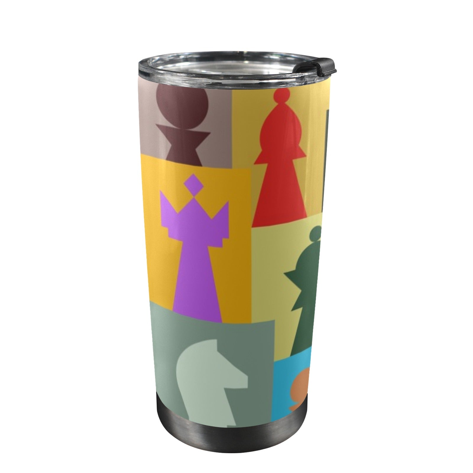 Colourful Chess - 20oz Mobile Tumbler with Lid (Black Lock) One Size 20oz Travel Mug Chess Games Printed Offshore