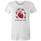 My Blood Type Is Coffee - Womens T-shirt White Womens T-shirt Coffee Printed In Australia