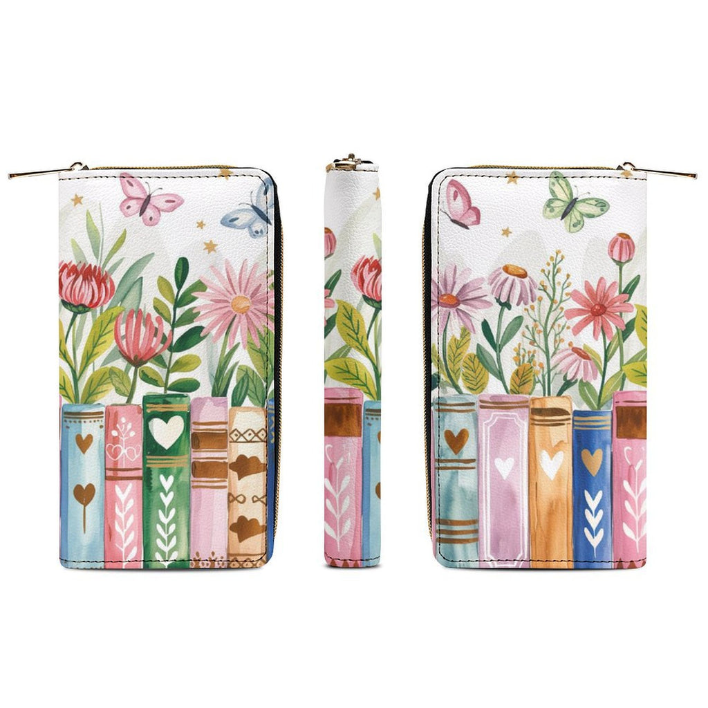 Books, Flowers And Butterfly -  PU Leather Wallet