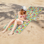 Tropical Flowers On White Beach Chair Towel Cover with Side Pockets