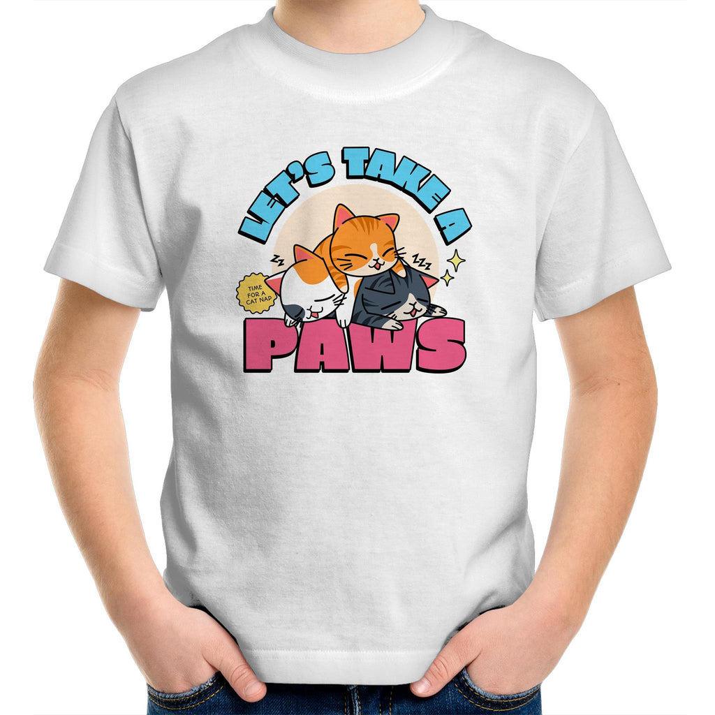Let's Take A Paws, Cats - Kids Youth T-Shirt White Kids Youth T-shirt animal Printed In Australia