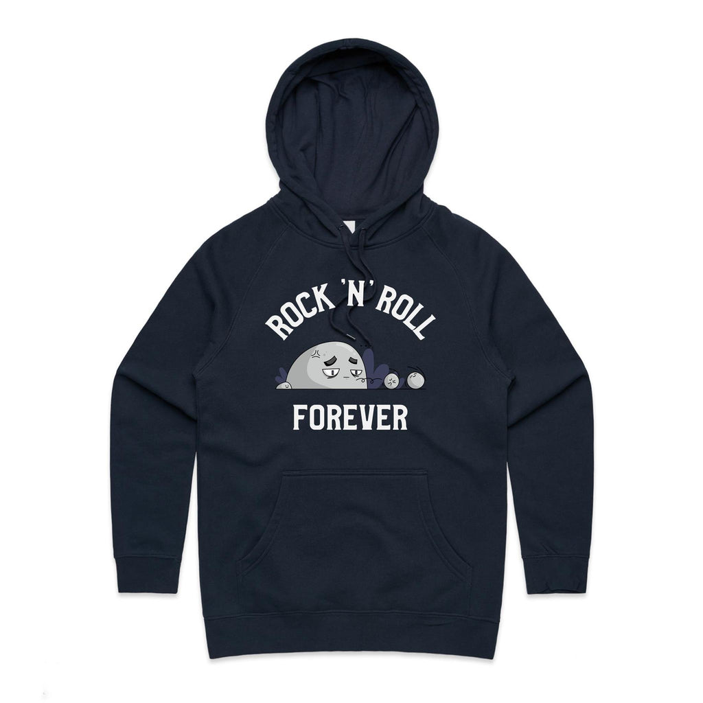 Rock And Roll Forever - Womens Hoodie Navy Womens Hoodie Music Printed In Australia