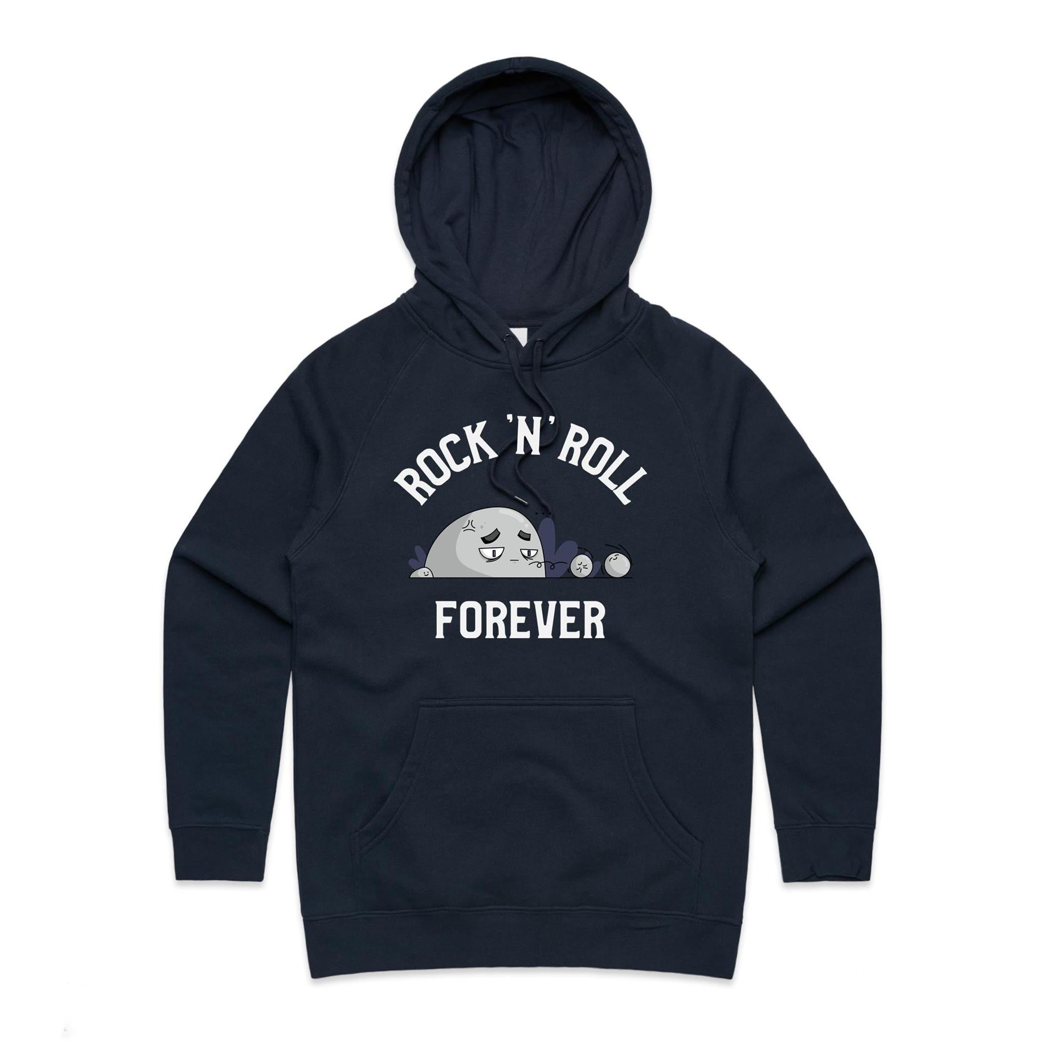 Rock And Roll Forever - Womens Hoodie Navy Womens Hoodie Music Printed In Australia
