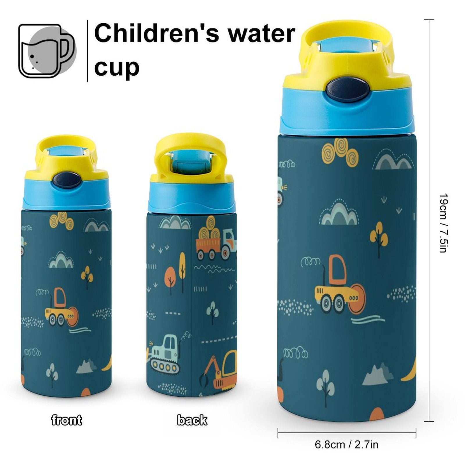Construction Vehicles - Little Kids Water Bottle Little Kids Water Bottle Printed Offshore