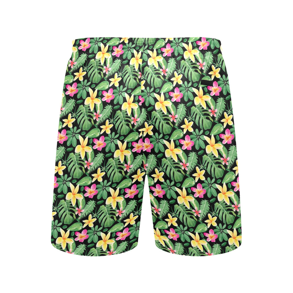 Frangipani Men's Mid-Length Beach Shorts Men's Mid-Length Beach Shorts Plants Printed Offshore