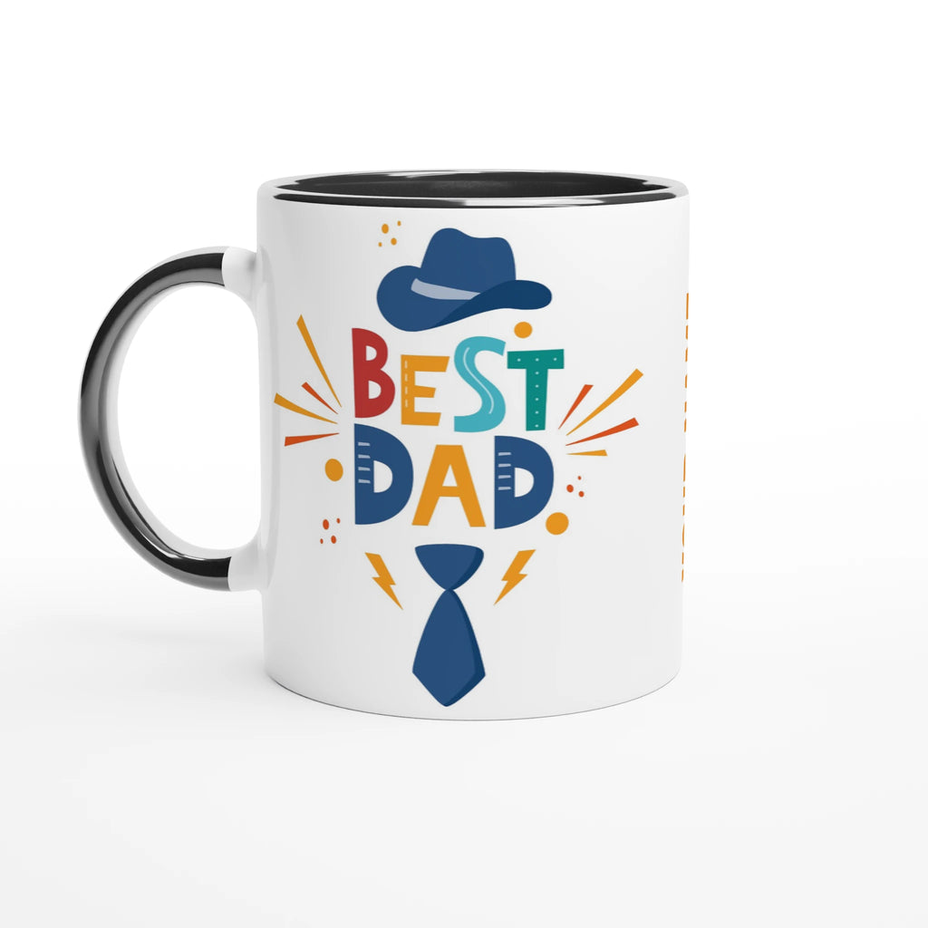 Personalise - Best Dad, Hat And Tie - White 11oz Ceramic Mug Ceramic Black Personalised Mug customise Dad Globally Fulfilled personalise