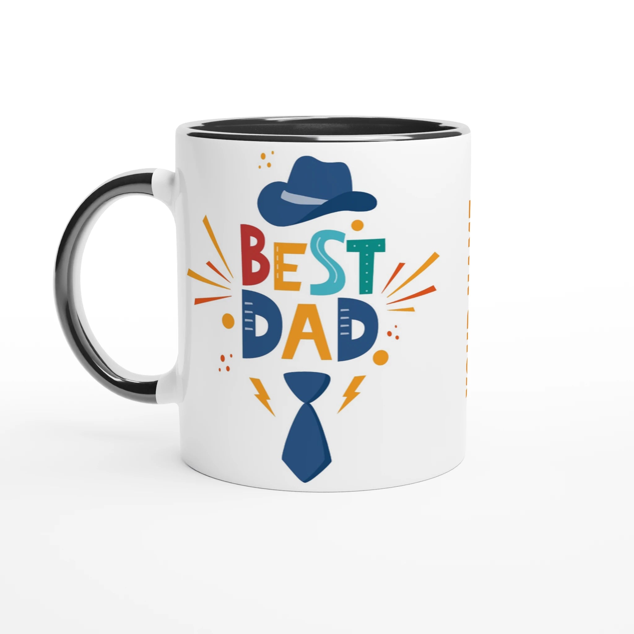 Personalise - Best Dad, Hat And Tie - White 11oz Ceramic Mug Ceramic Black Personalised Mug customise Dad Globally Fulfilled personalise