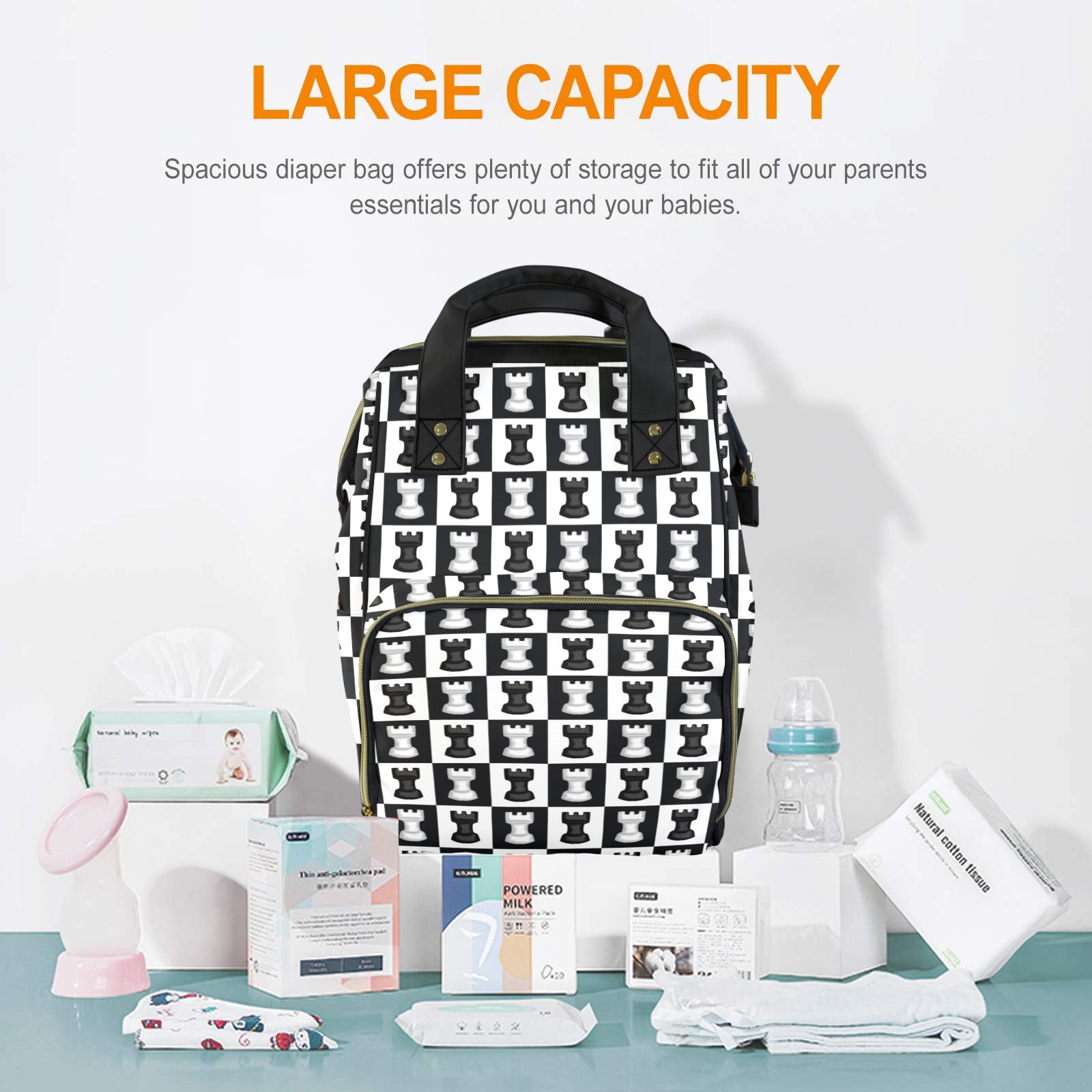 Chess Black And White - Multi-Function Backpack, Nappy / Diaper Bag