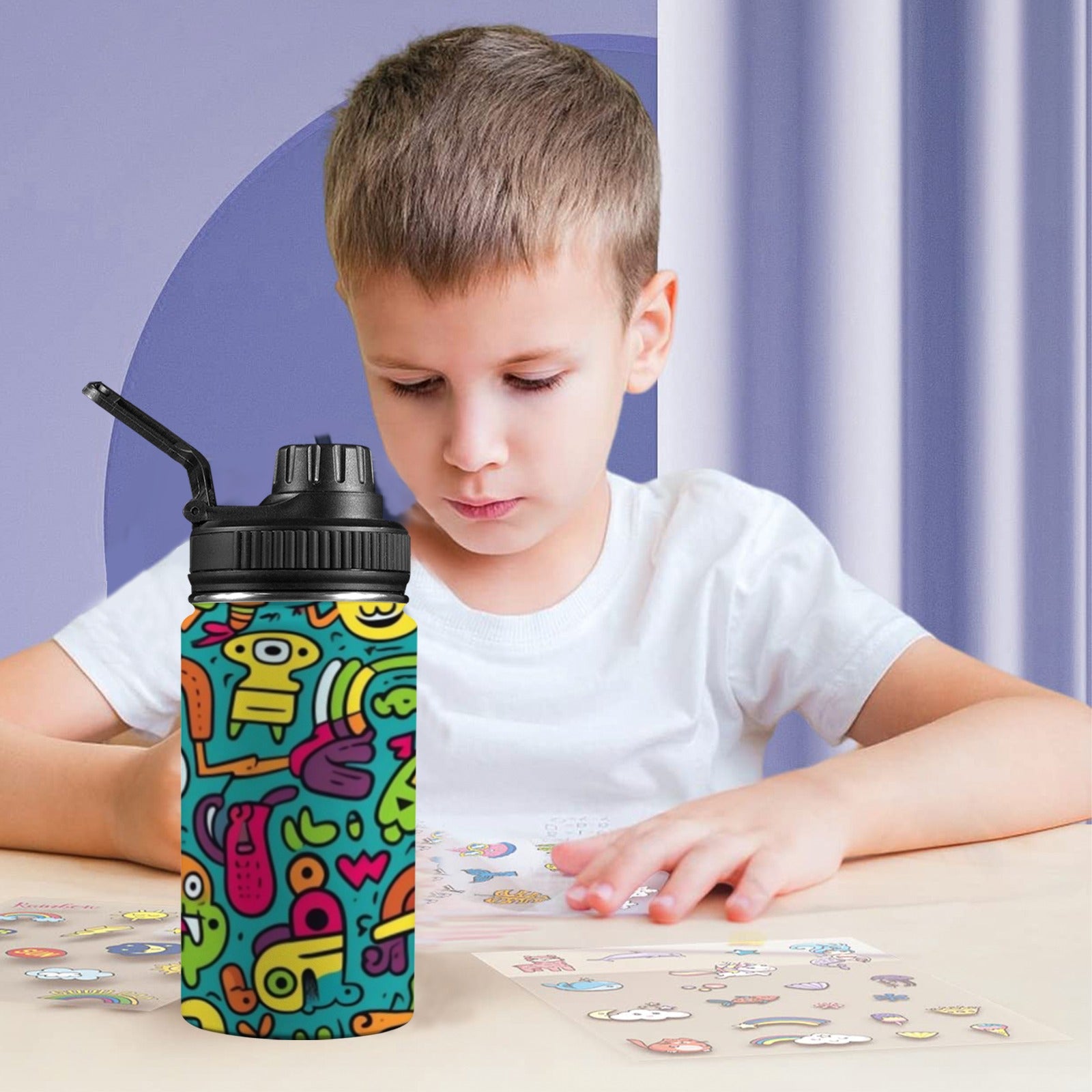 Crazy Characters - Kids Water Bottle with Chug Lid (12 oz) Kids Water Bottle with Chug Lid Printed Offshore Sci Fi