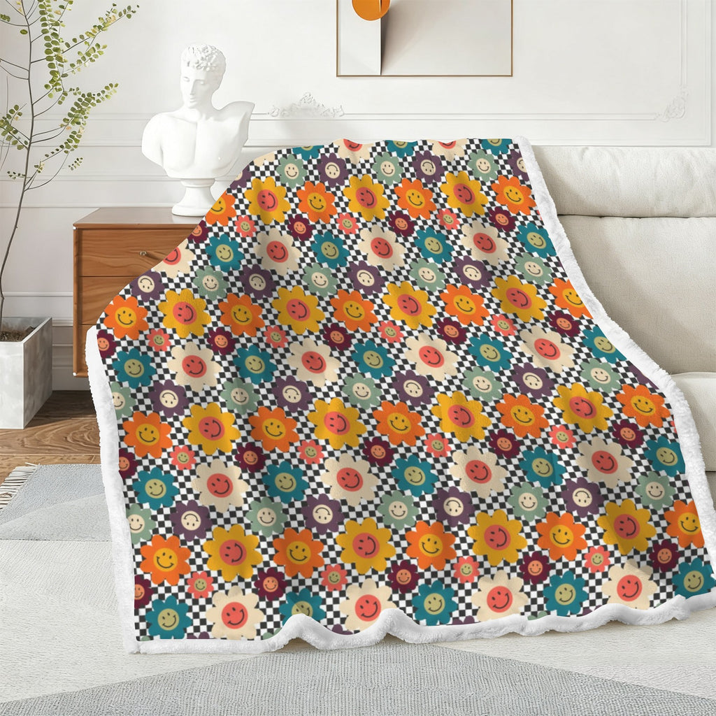Happy Retro Flowers - Double-Layer Fleece Blanket 51"x59"