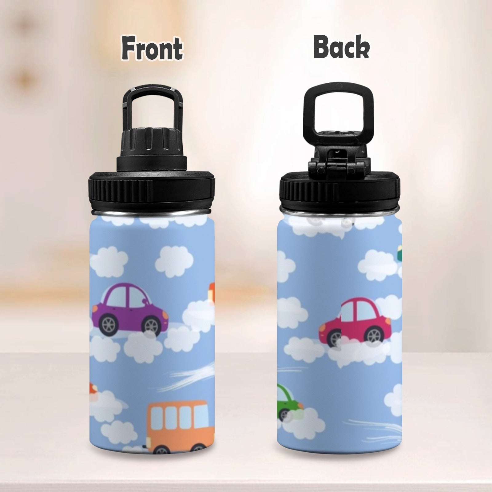 Colourful Cars Kids Water Bottle with Chug Lid (12 oz) Kids Water Bottle with Chug Lid Printed Offshore