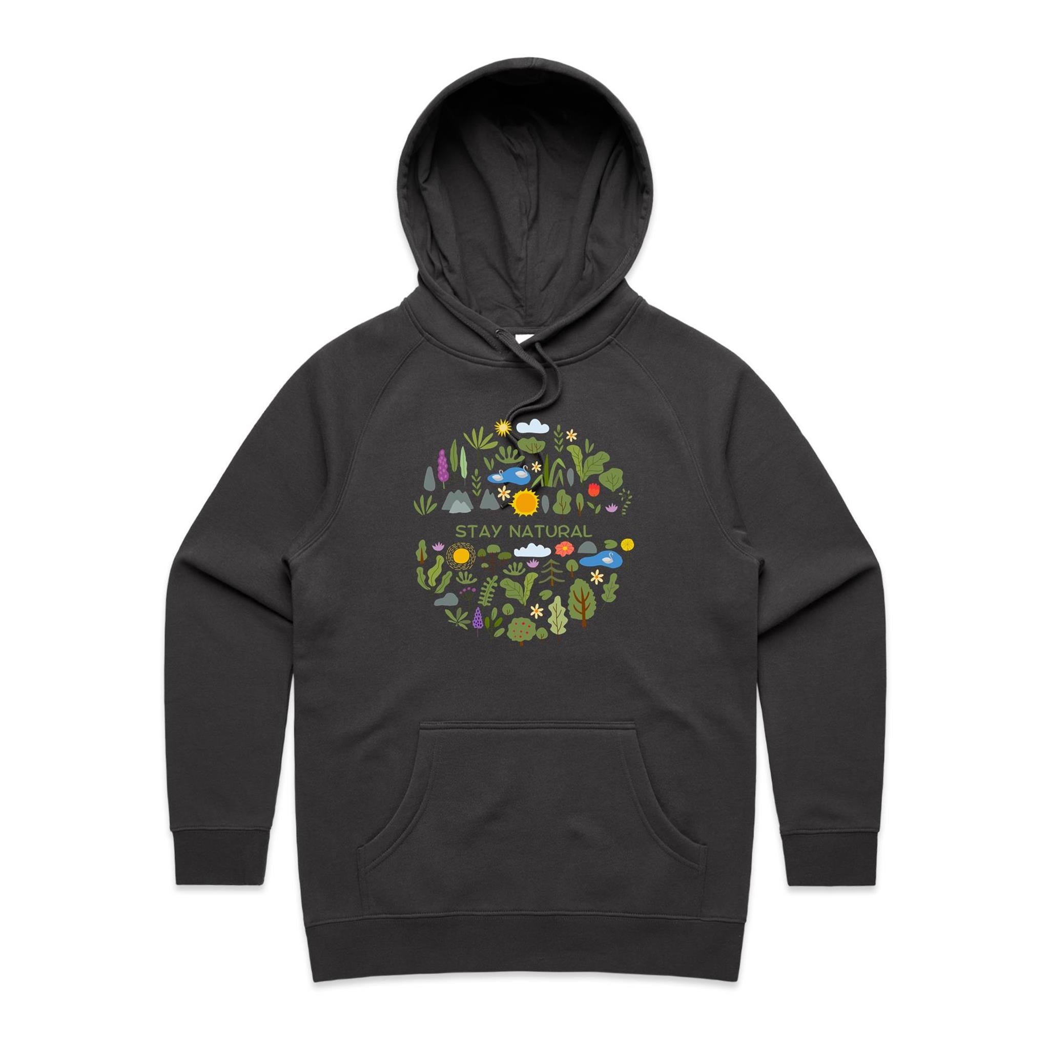 Stay Natural - Womens Hoodie Coal Womens Hoodie Plants Printed In Australia