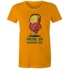 Music On, Worries Off - Womens T-shirt Orange Womens T-shirt Music Printed In Australia