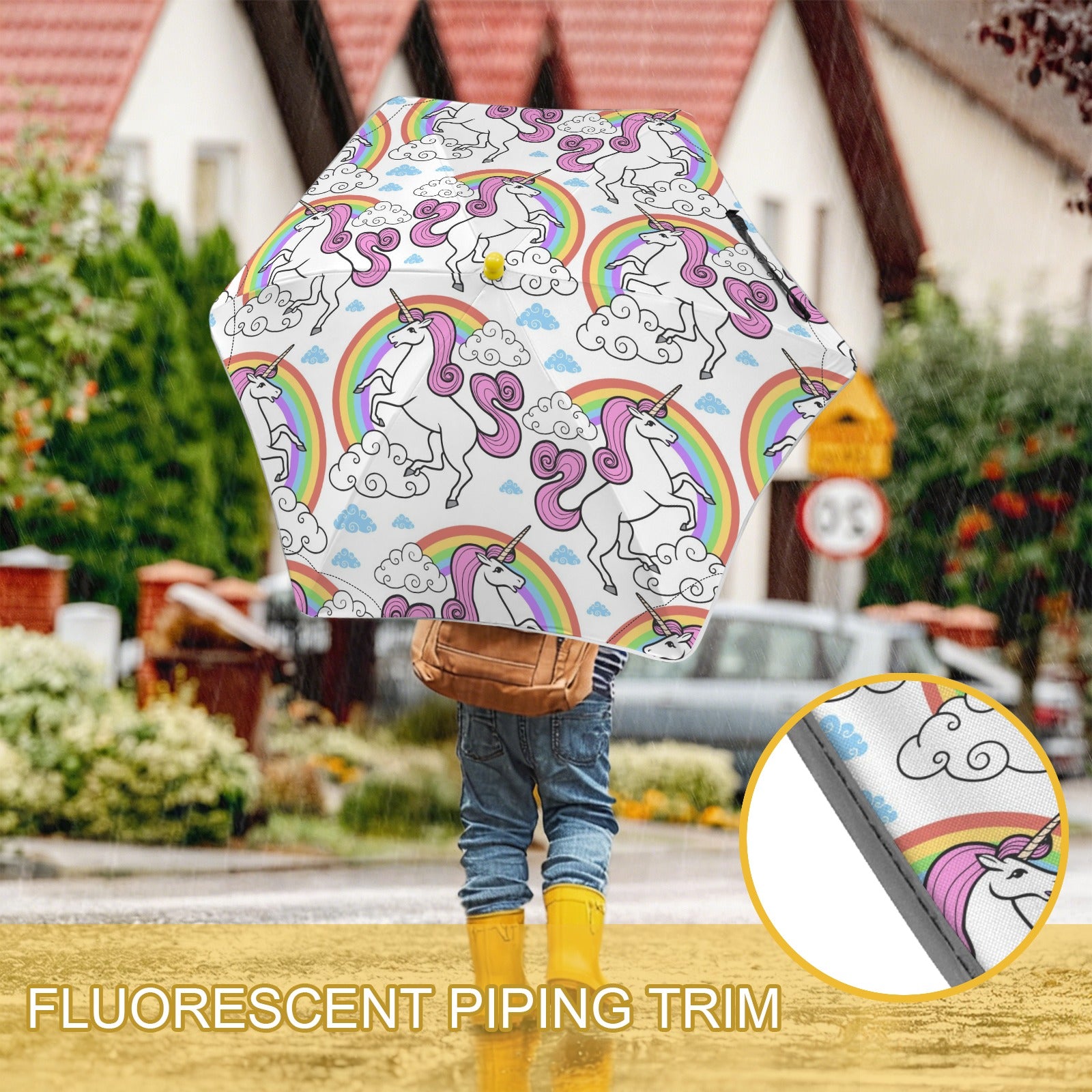 Cartoon Unicorn Rainbow Kids Safe Round Corner Umbrella Kids Safe Round Corner Umbrella animal Printed Offshore