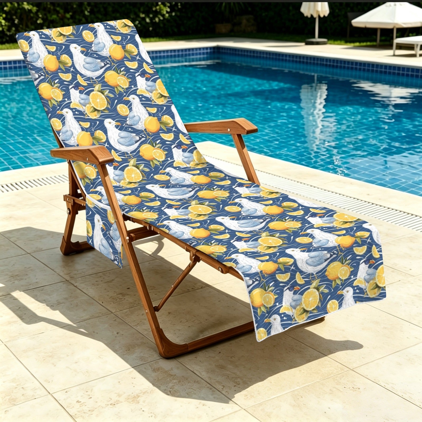 Lemon Seagull Beach Chair Towel Cover with Side Pockets