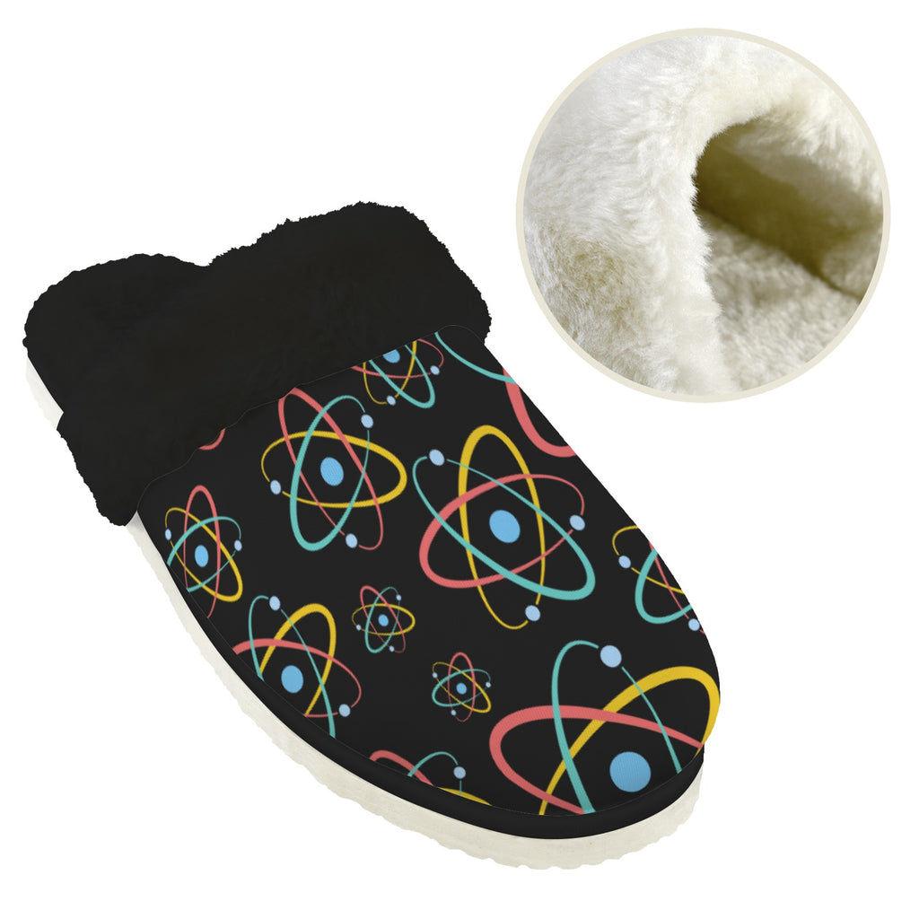 Atoms Women's Fur Trim Thick-Sole Indoor Slippers Women's Fur Trimmed Slippers Printed Offshore Science